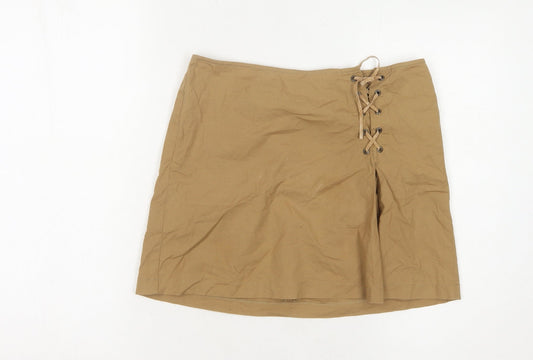 United Colors of Benetton Women's Beige Lace-Up Skirt Size 14