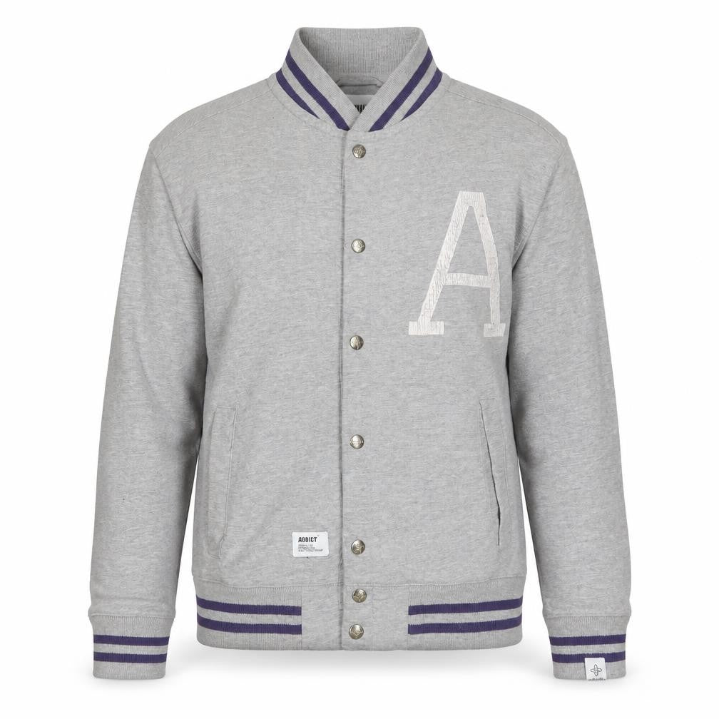 Addict Men's Grey Varsity Jacket, Size S, Casual Style