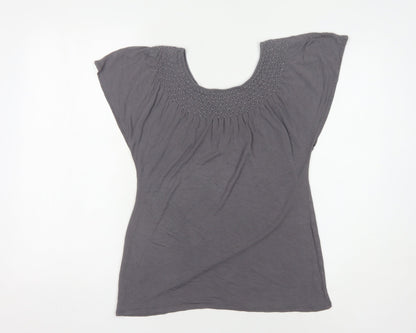 Back view of Linea Weekend Women's Grey T-Shirt, size S, Short Sleeves