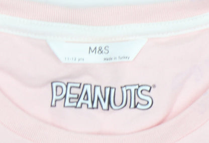 Close-up detail of Marks & Spencer girls’' pink peanuts sweatshirt 11-12 years