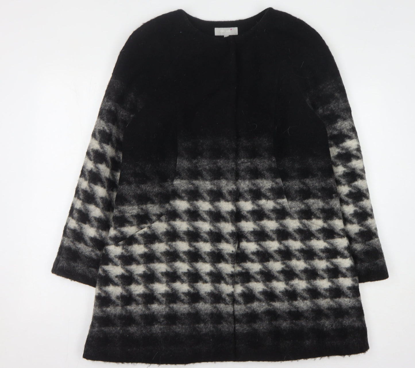 Marks & Spencer Women's Black Checked Wool Coat, Size 12