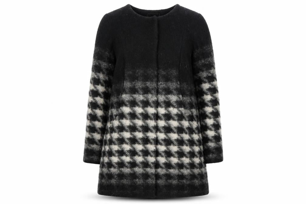Marks & Spencer Women's Black Checked Wool Coat, Size 12