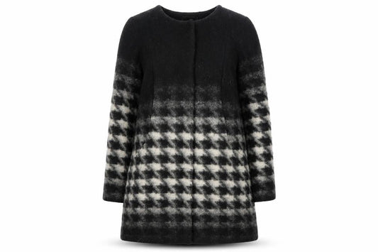 Marks & Spencer Women's Black Checked Wool Coat, Size 12