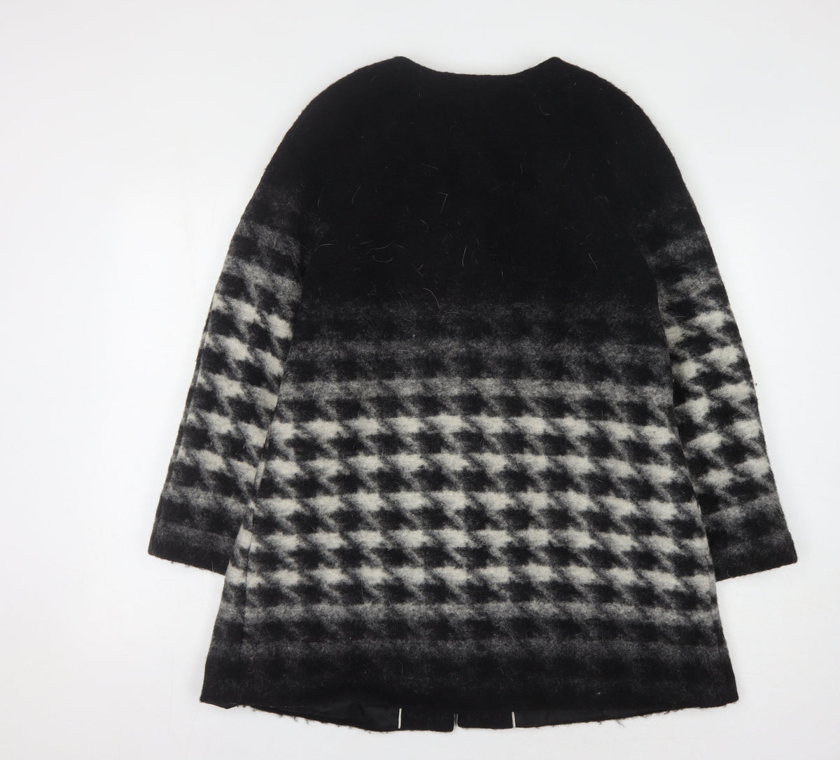 Marks & Spencer Women's Black Checked Wool Coat, Size 12