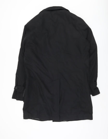 Back view of ESPRIT women’s black overcoat uk, size UK 36, - collared style