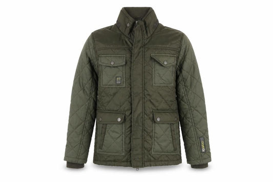 Front view of Ripstop boys’ green quilted winter jacket - regular fit