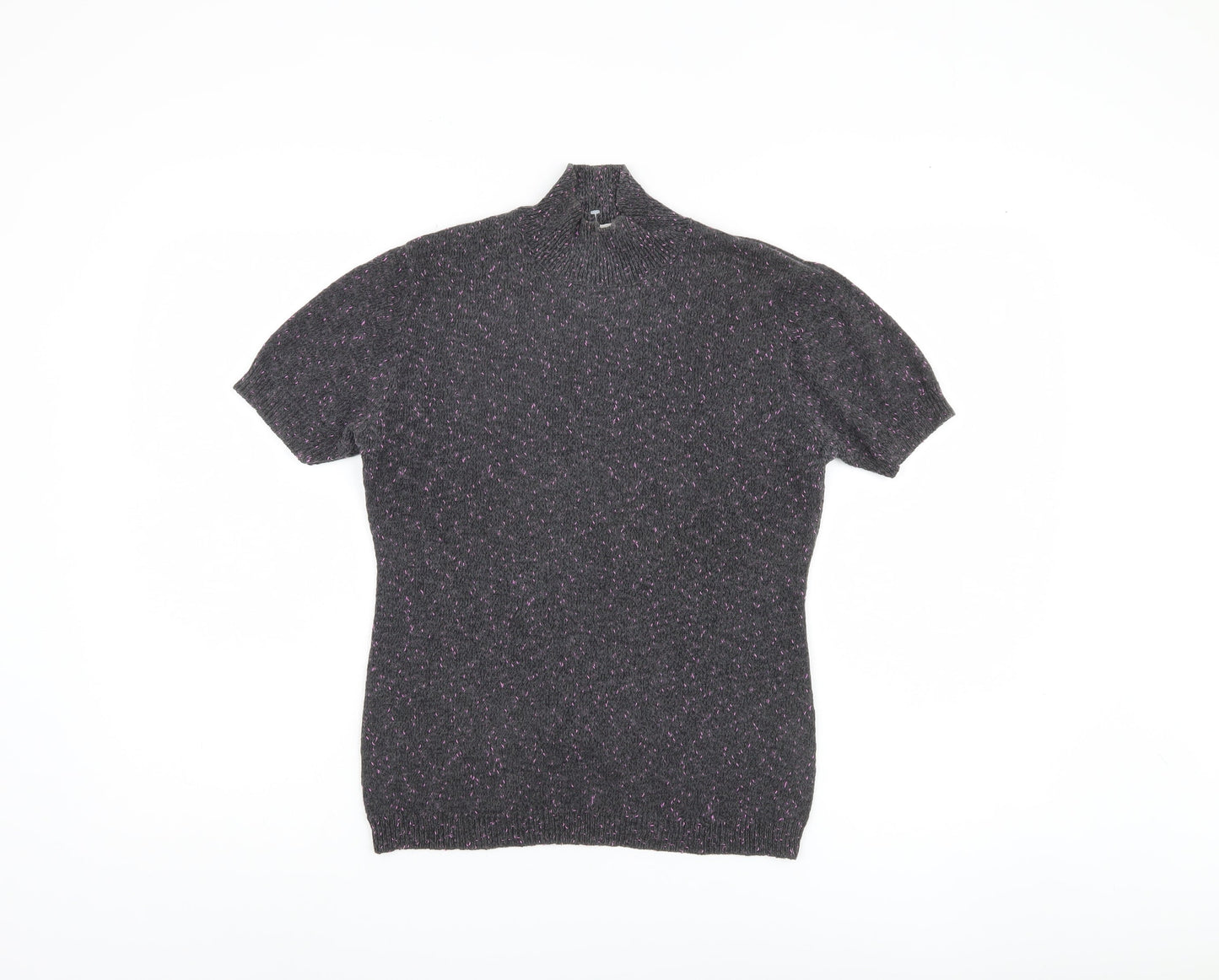 Planet Women's Grey Mock Neck Short Sleeve Jumper