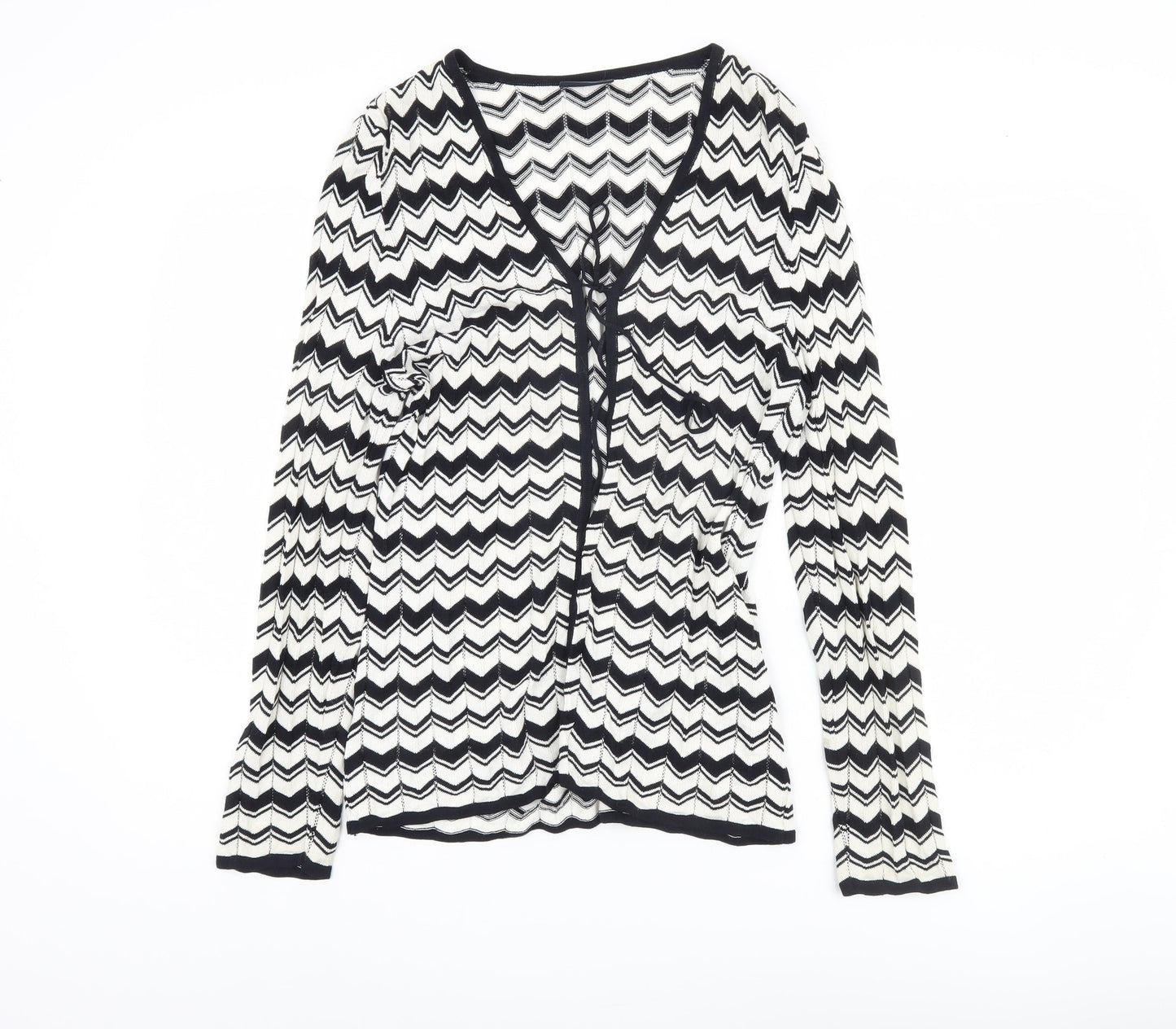Basler Womens White Geometric Viscose Blend Tie Cardigan Size 12