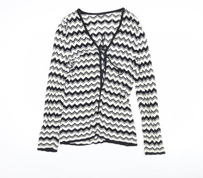 Basler Womens White Geometric Viscose Blend Tie Cardigan Size 12