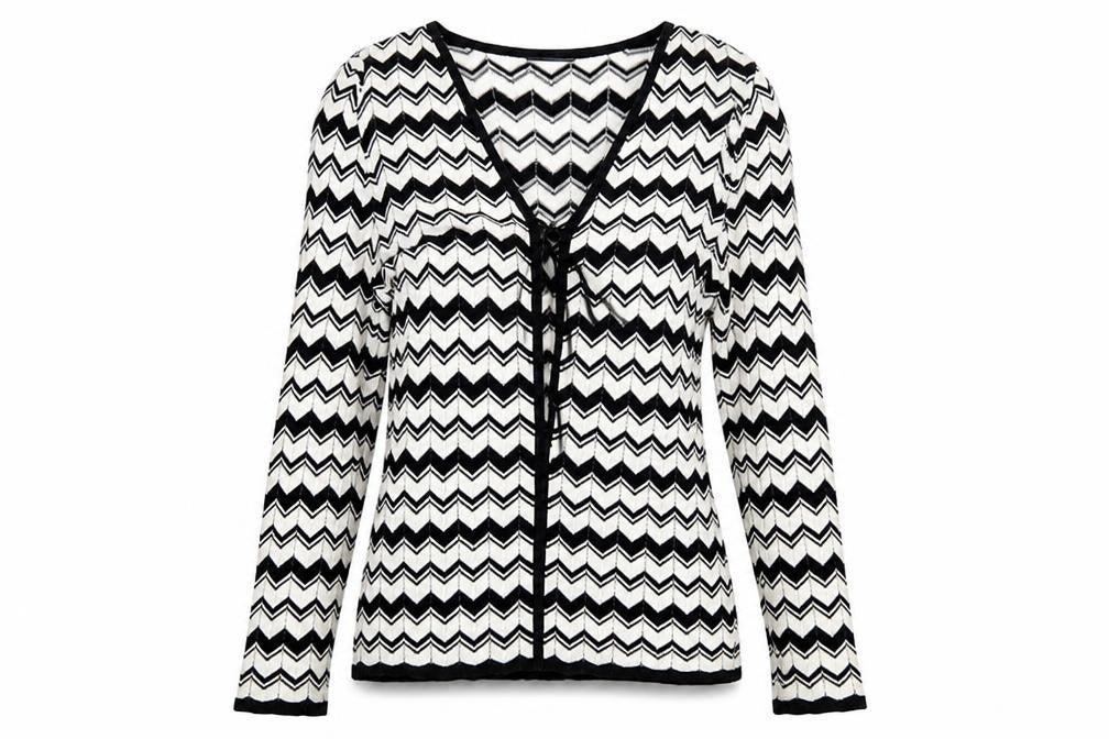 Basler Womens White Geometric Viscose Blend Tie Cardigan Size 12