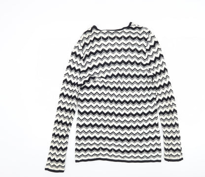Basler Womens White Geometric Viscose Blend Tie Cardigan Size 12