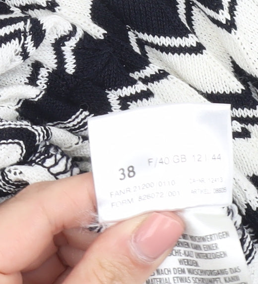 Basler Womens White Geometric Viscose Blend Tie Cardigan Size 12