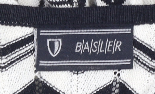 Basler Womens White Geometric Viscose Blend Tie Cardigan Size 12