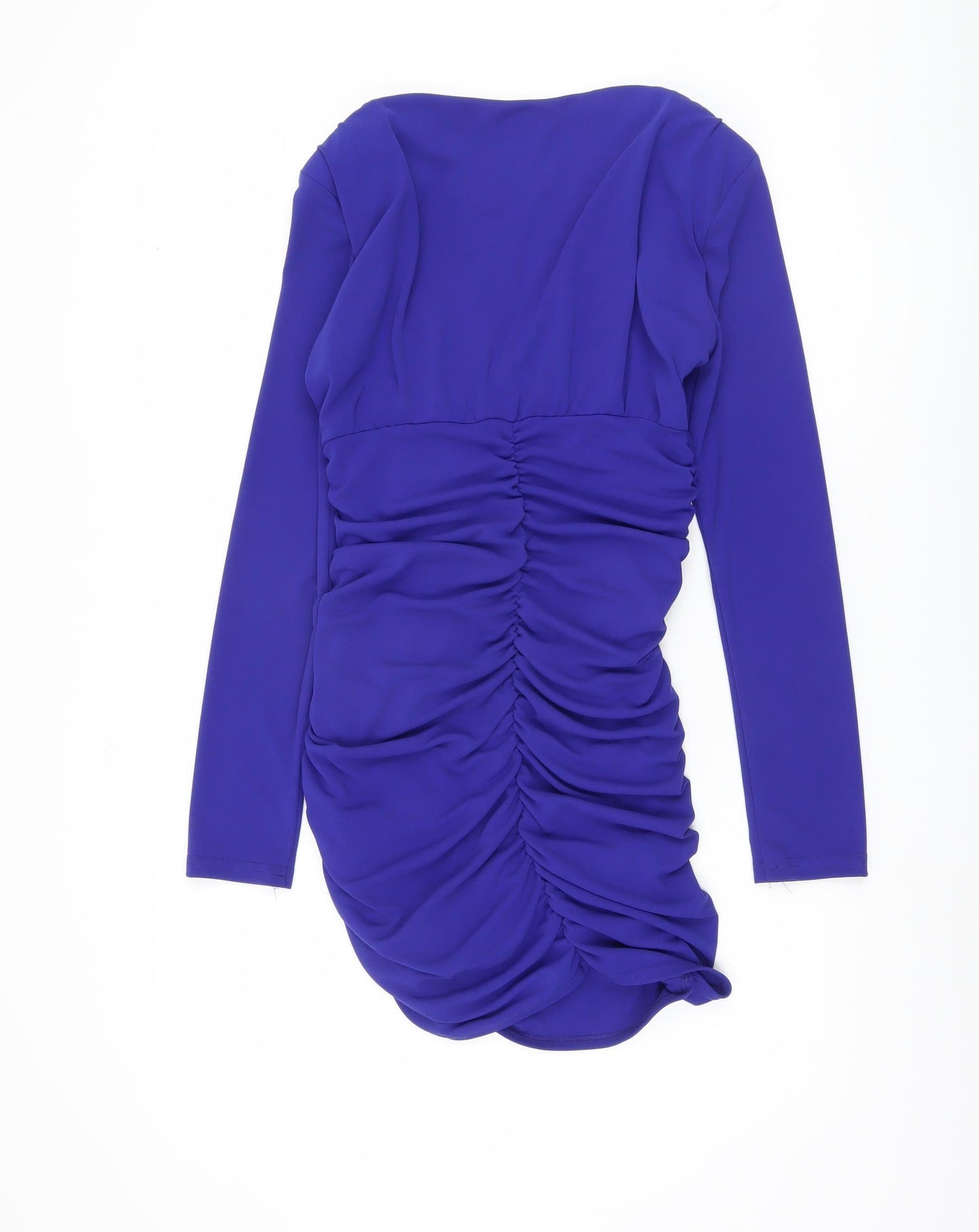 Zara Women's Blue Bodycon Dress Ruched V-Neck Size 8