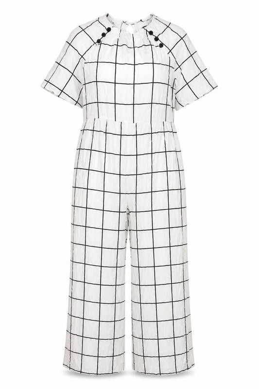 Front view of ASOS DESIGN Women's White Check Jumpsuit, size 12