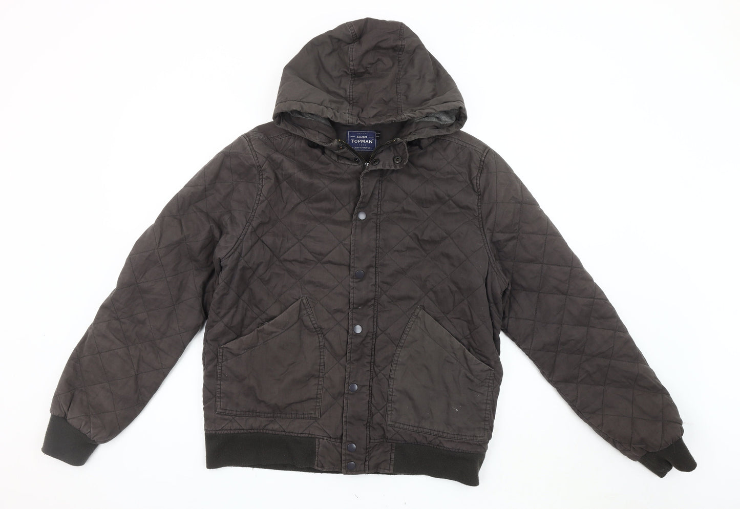 Topman Men's Brown Quilted Hooded Jacket L