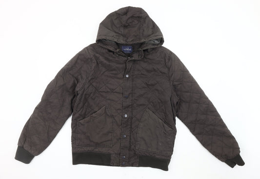 Topman Men's Brown Quilted Hooded Jacket L