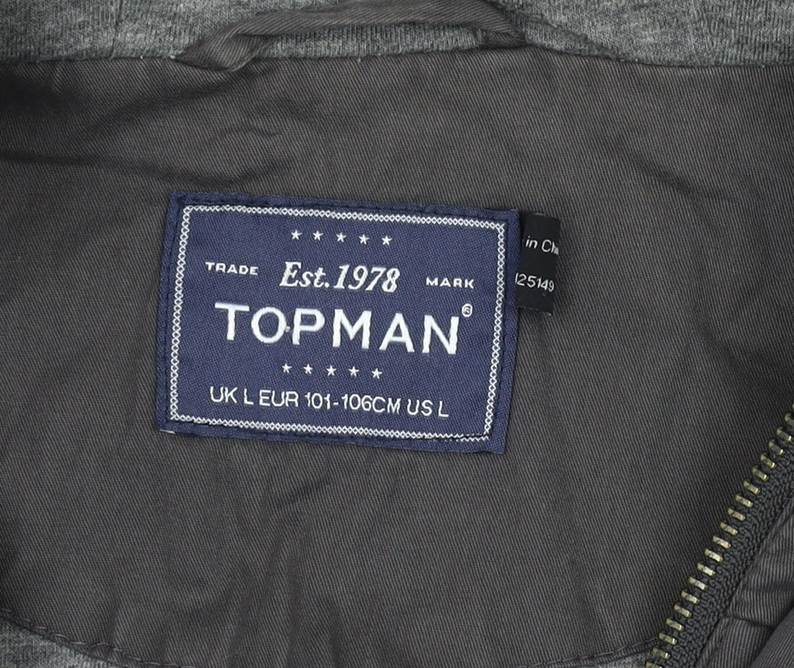 Topman Men's Brown Quilted Hooded Jacket L