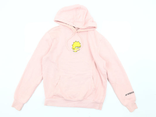 H&M Women's Pink Pullover Hoodie, S, Casual Cartoon Style