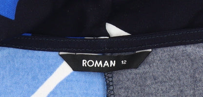 Close-up detail of Roman Women's Multicoloured Geometric Blouse, size 12