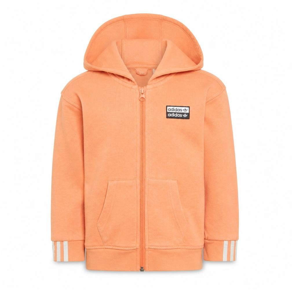 Adidas Girls Orange Full Zip Hoodie 5-6 Years Cotton Blend