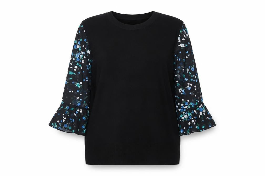 Oasis Women's Black Floral Pullover, L - Elegant Style