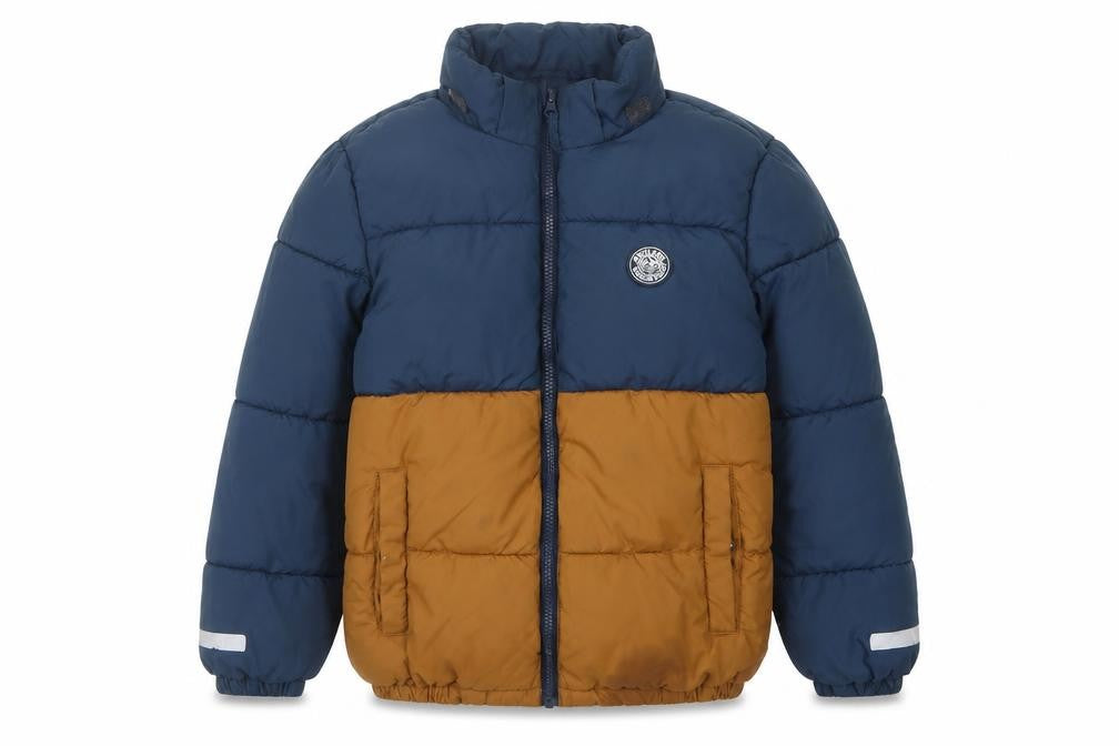H&M Boys Blue Brown Puffer Jacket 9-10 Yrs Reflective Zip Pockets