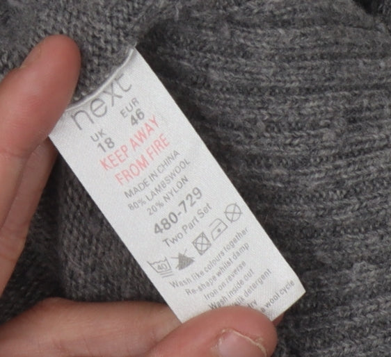 Next Women's Grey V-Neck Cardigan, Size 18, Wool Blend