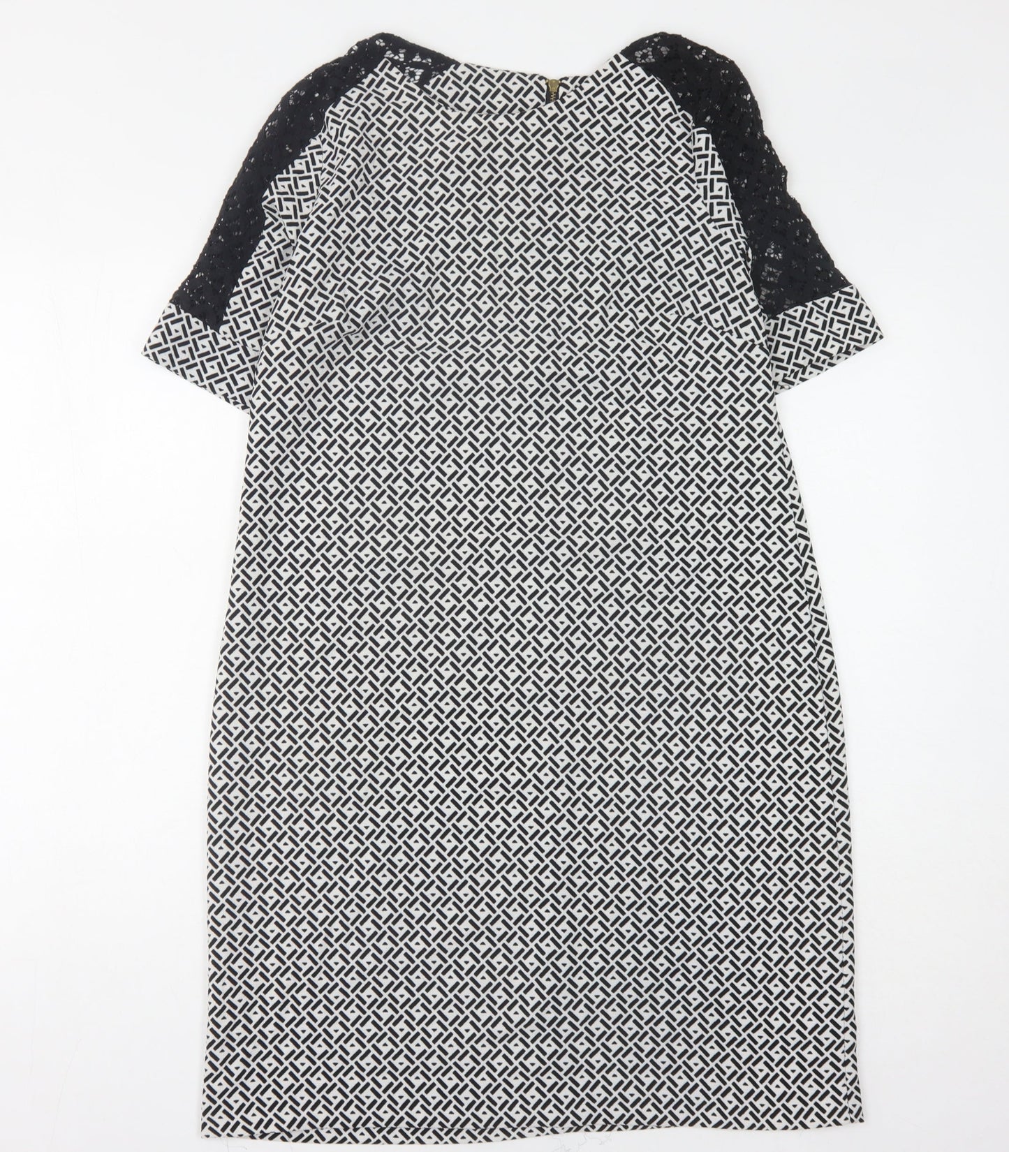 BHS Women's Black/White Midi Geometric Shift Dress, Size 12