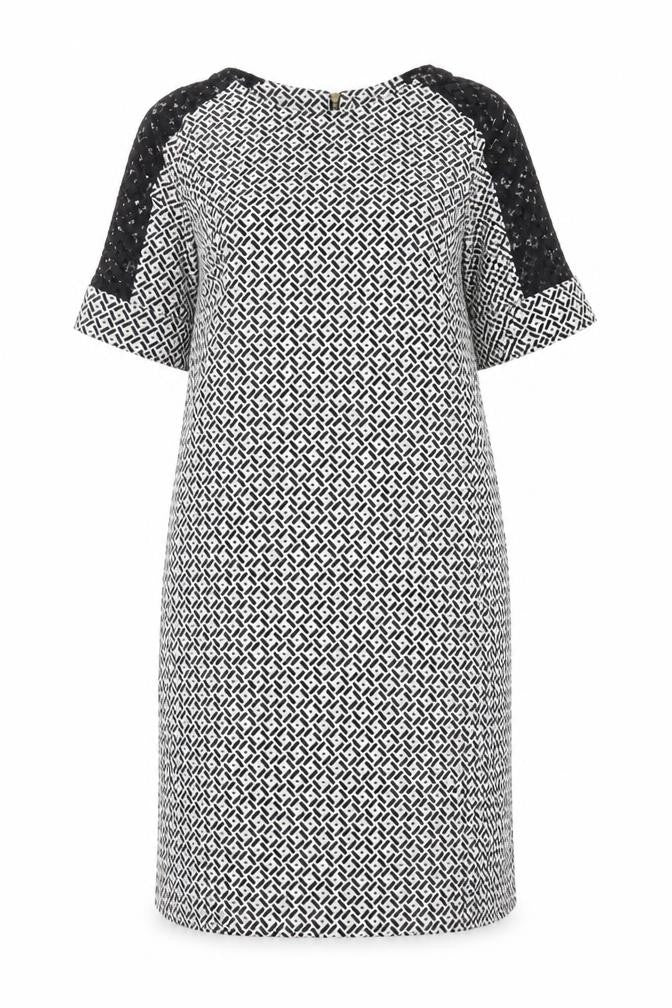 BHS Women's Black/White Midi Geometric Shift Dress, Size 12