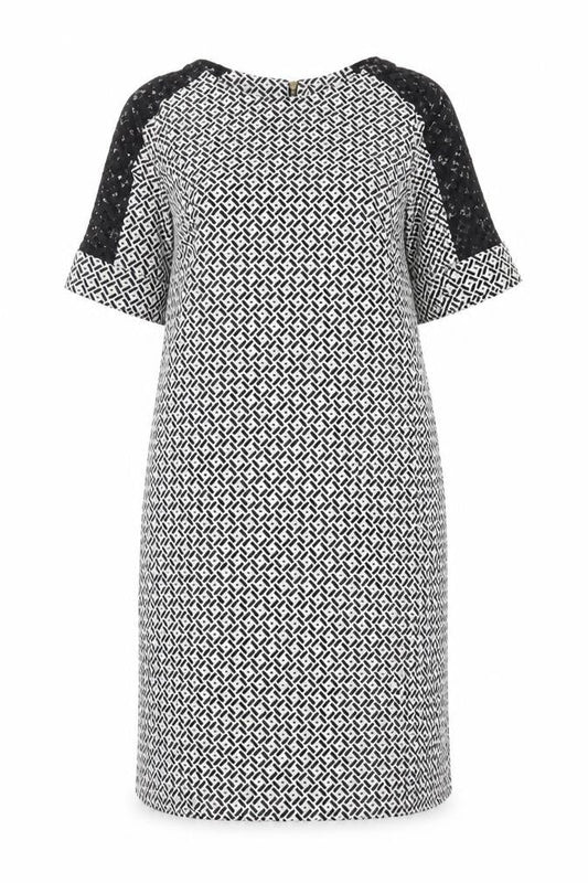 BHS Women's Black/White Midi Geometric Shift Dress, Size 12