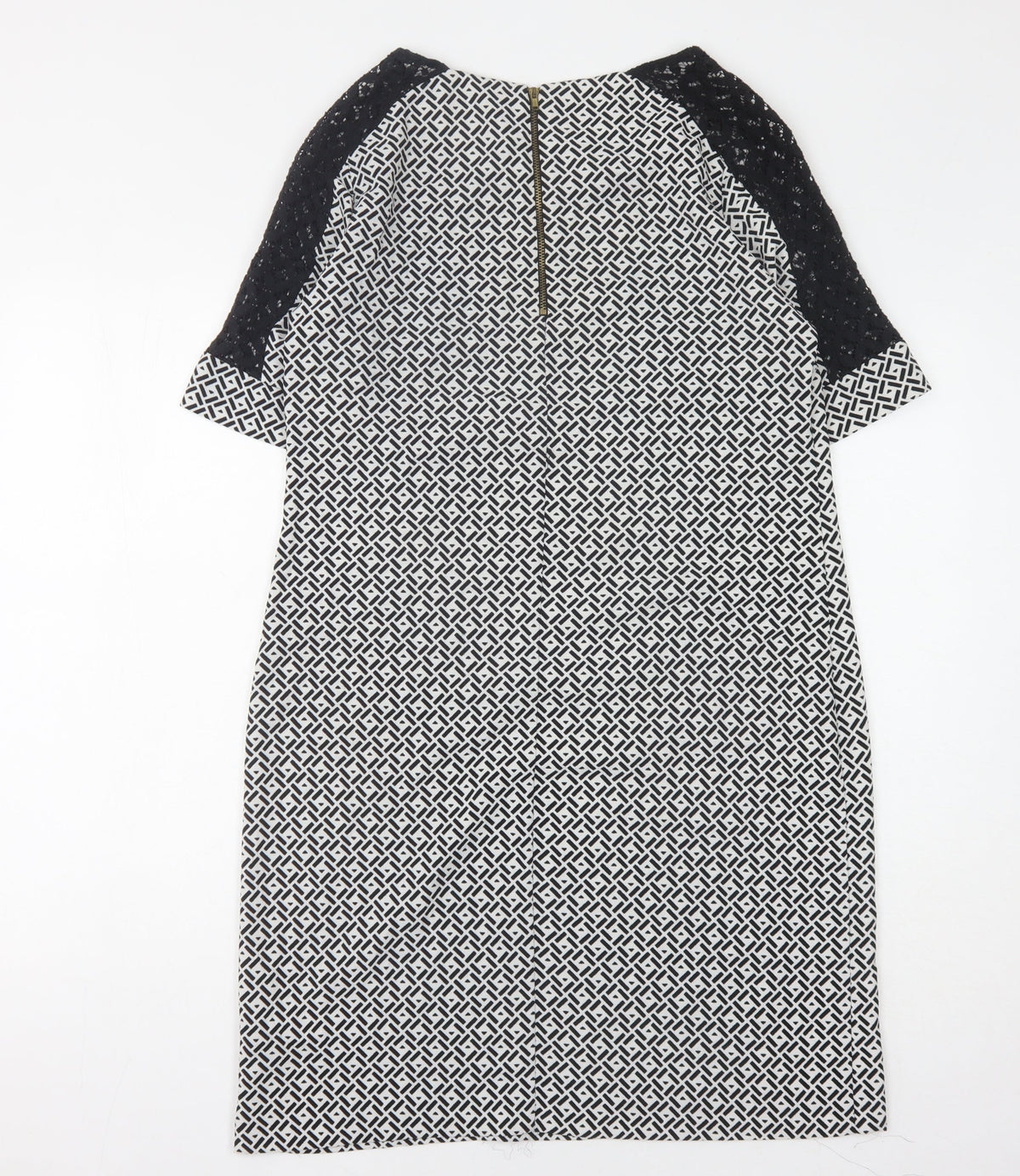 BHS Women's Black/White Midi Geometric Shift Dress, Size 12