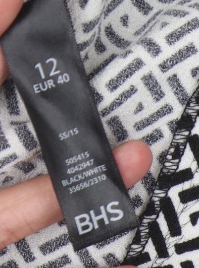 BHS Women's Black/White Midi Geometric Shift Dress, Size 12