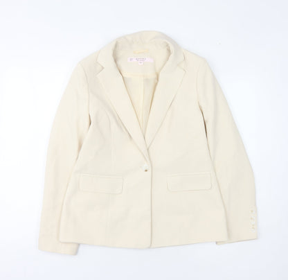 Additional front view of Miss Selfridge Women's Ivory Blazer, size 10, Lined Slim Fit