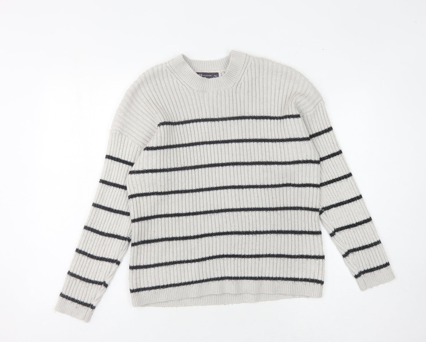 Marks and Spencer Women's Grey Striped Pullover Jumper L