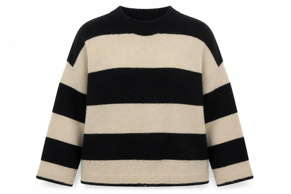 B.Young Women's Black & Beige Striped Jumper Size M