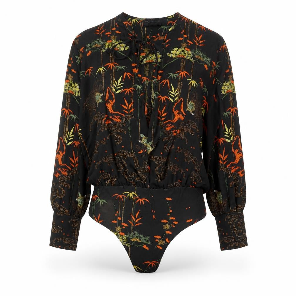 ZARA Women's Black Floral Long Sleeve Bodysuit Size S
