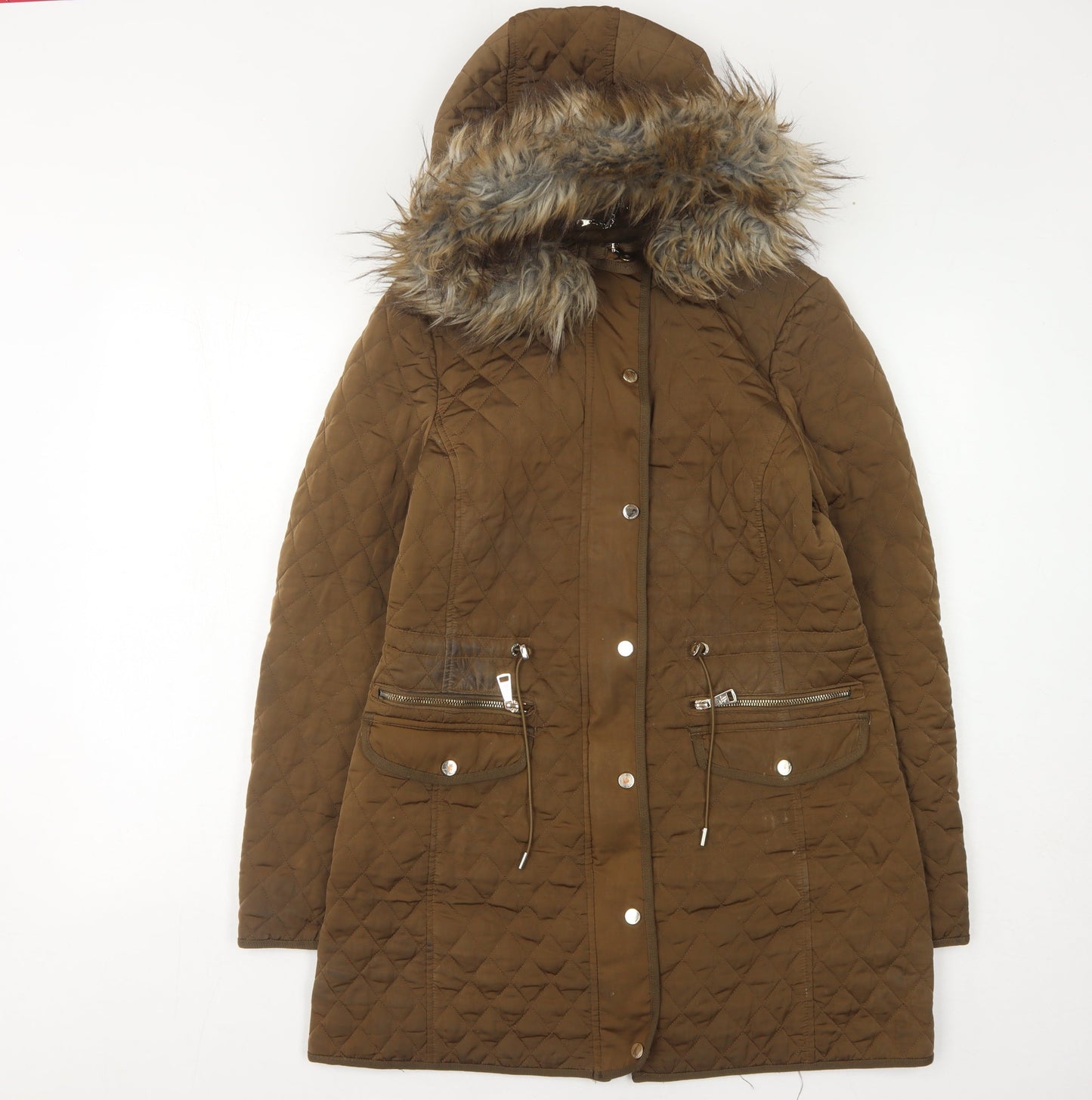 Zara Women's Brown Quilted Hooded Coat Size 10