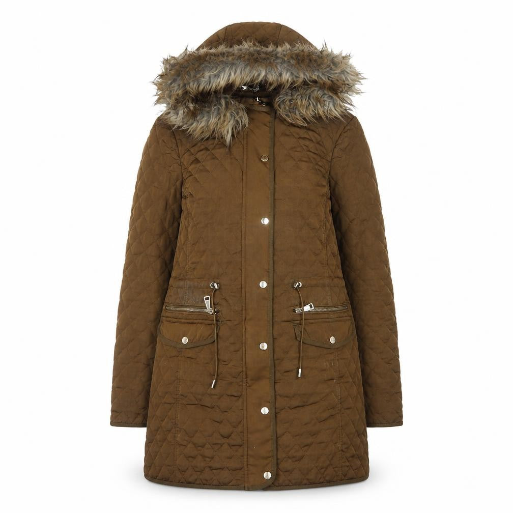 Zara Women's Brown Quilted Hooded Coat Size 10