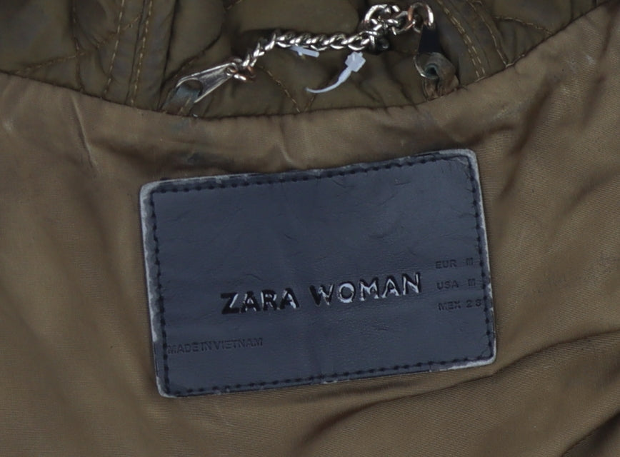 Zara Women's Brown Quilted Hooded Coat Size 10