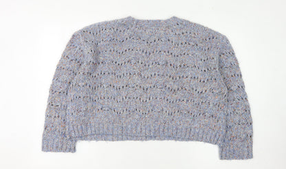 Zara Women's Blue Open-Knit Pullover Jumper M