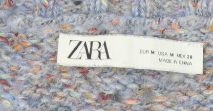 Zara Women's Blue Open-Knit Pullover Jumper M