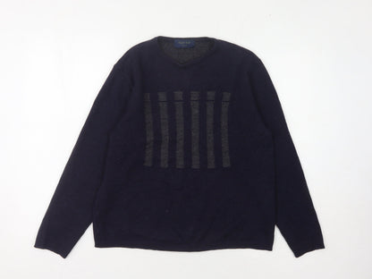 Nigel Womens Hall Blue V-Neck Wool Pullover Jumper M