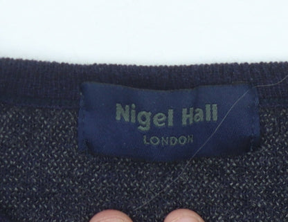Nigel Womens Hall Blue V-Neck Wool Pullover Jumper M