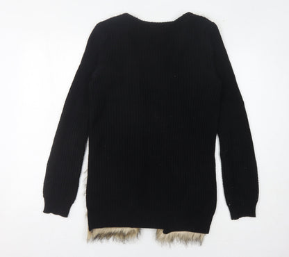 H&M Women's Black Fur Trim Open Front Cardigan Size 4