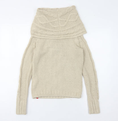 Back view of EDC Women's Beige Cowl Neck Cable-Knit Jumper S