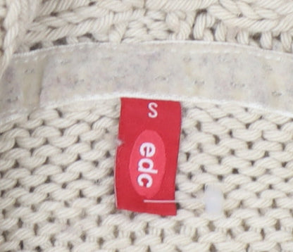 Close-up detail of EDC Women's Beige Cowl Neck Cable-Knit Jumper S