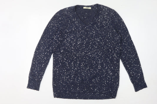 Oasis Women's Blue Sequin Pullover Jumper Size S