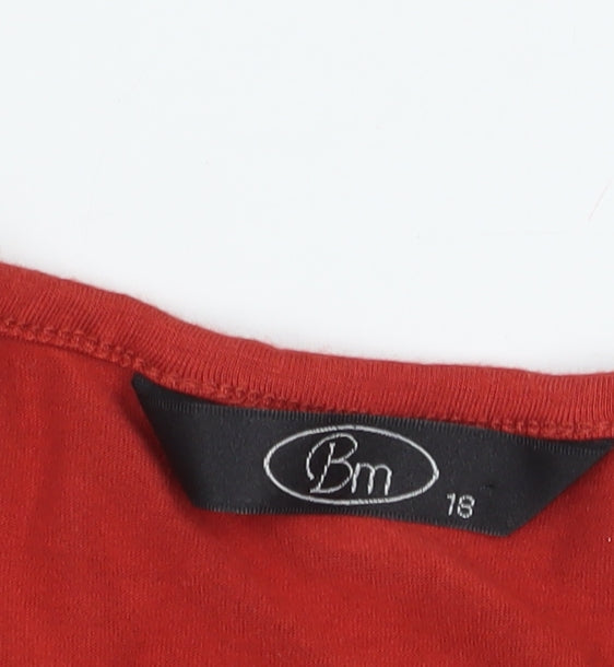 Bm Women's Red T-Shirt Size 18, Embroidered, Scoop Neck