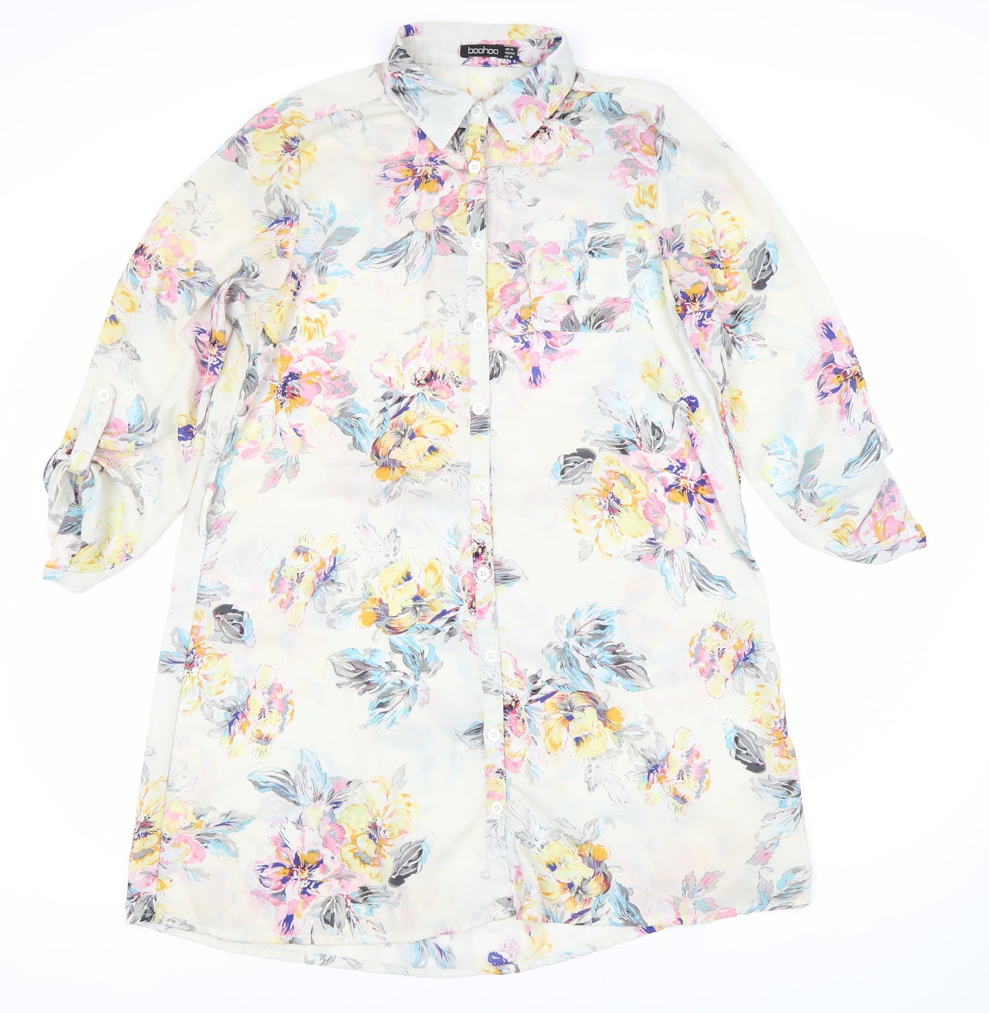 Boohoo Women's Multicoloured Floral Shirt Dress Size 14